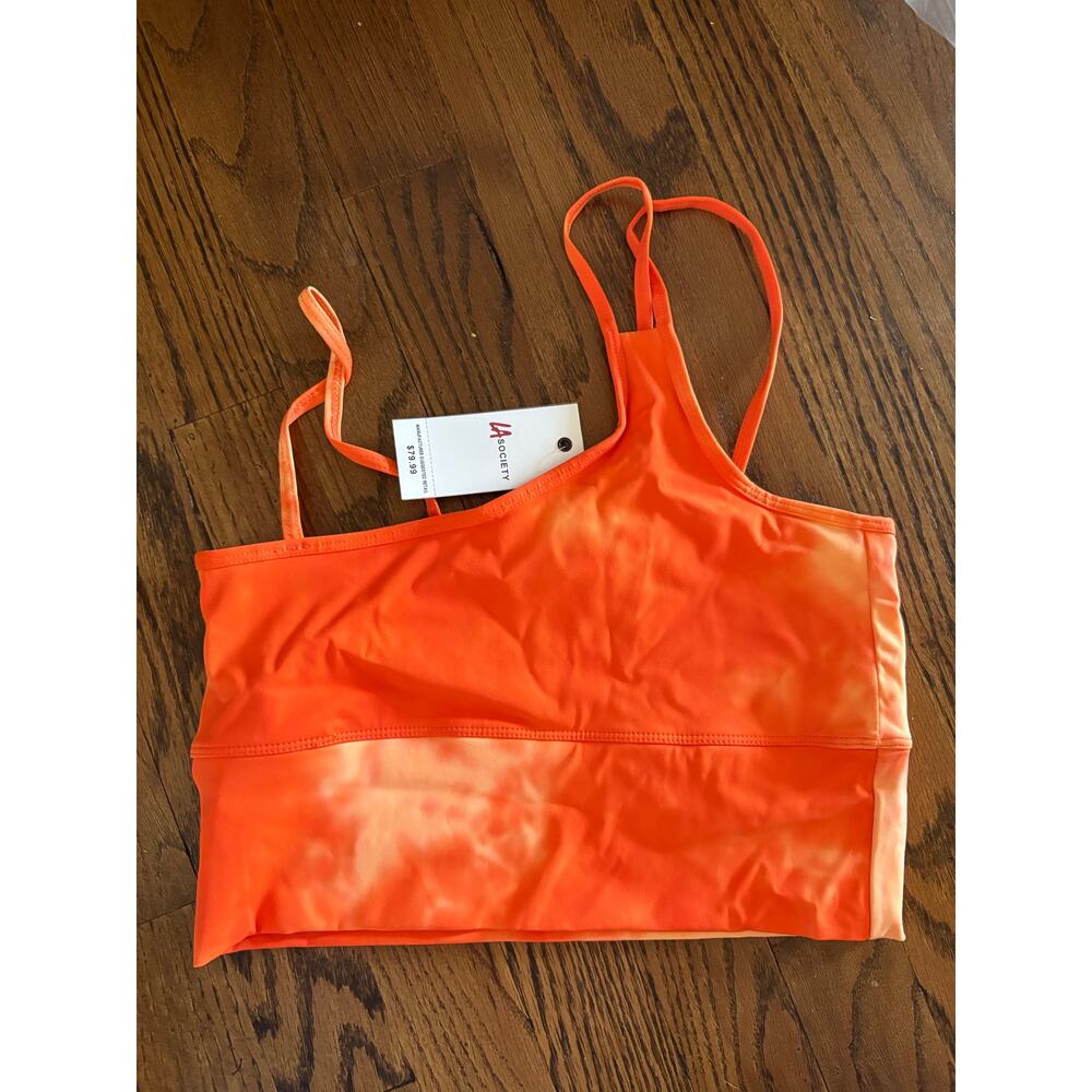 NWT LA Society Orange Tie Dye Sports Bra Small Strappy Back Athletic Crop Top